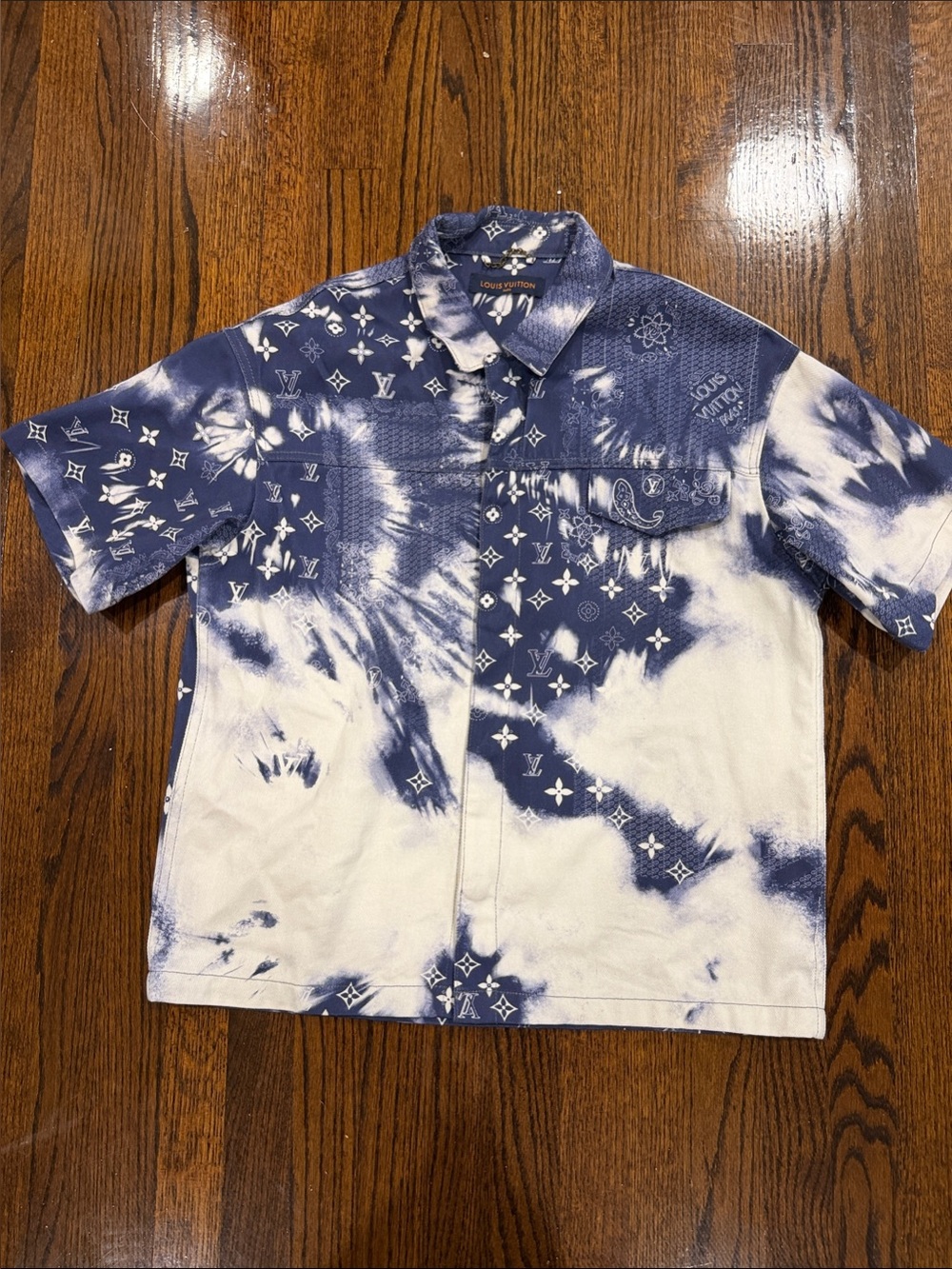 Louis Vuitton Blue & White Tie-Dye Monogram Button-Down Shirt XL
